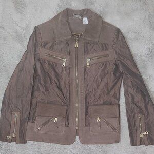 Vintage Chicos Brown Metallic Leather Utility Jacket Size S/M